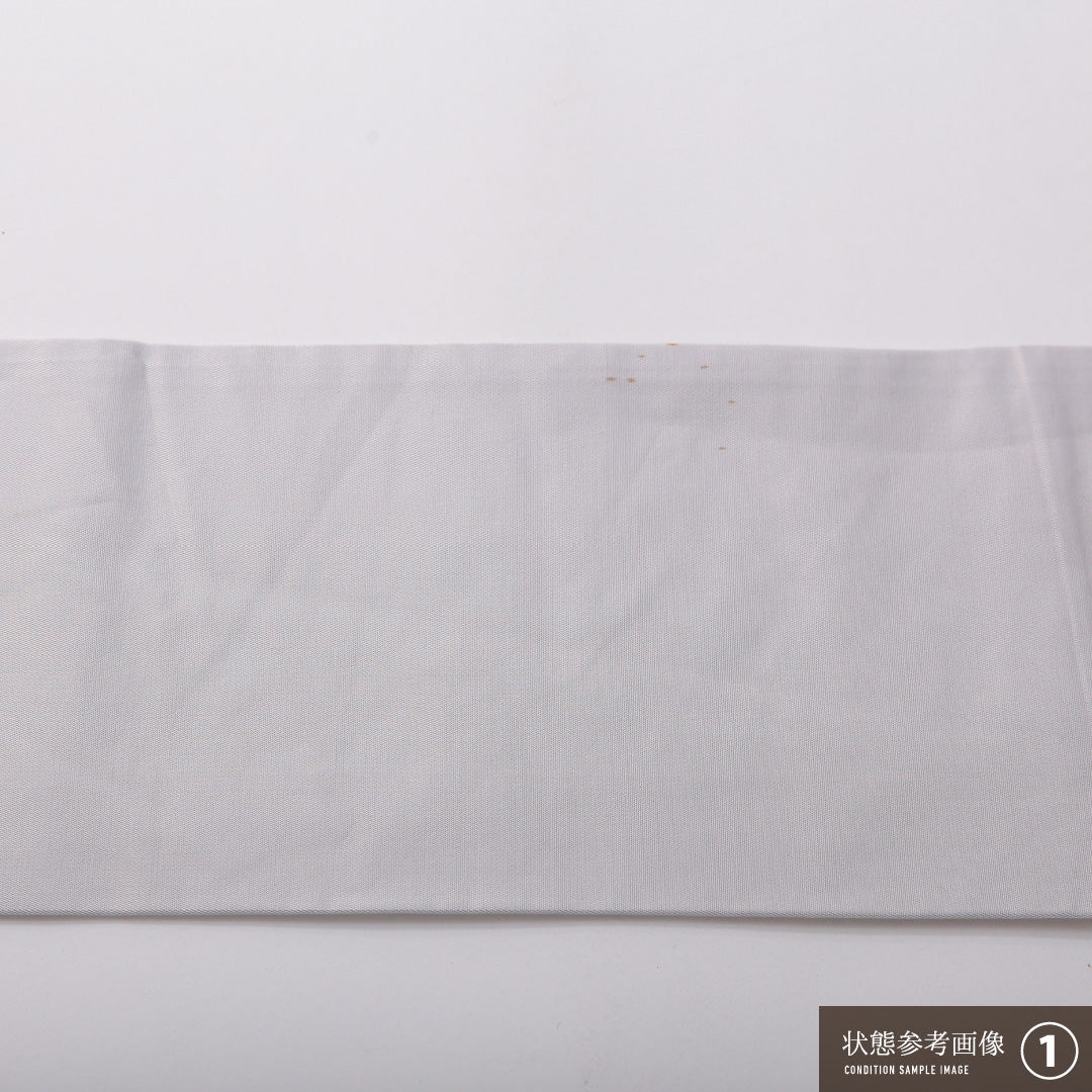 九寸名古屋帯 Aランク 帯丈365cm 正絹 六通 名古屋仕立て 織り 弔事用 書画文様 般若心経 グレー系 LP 1245-03424