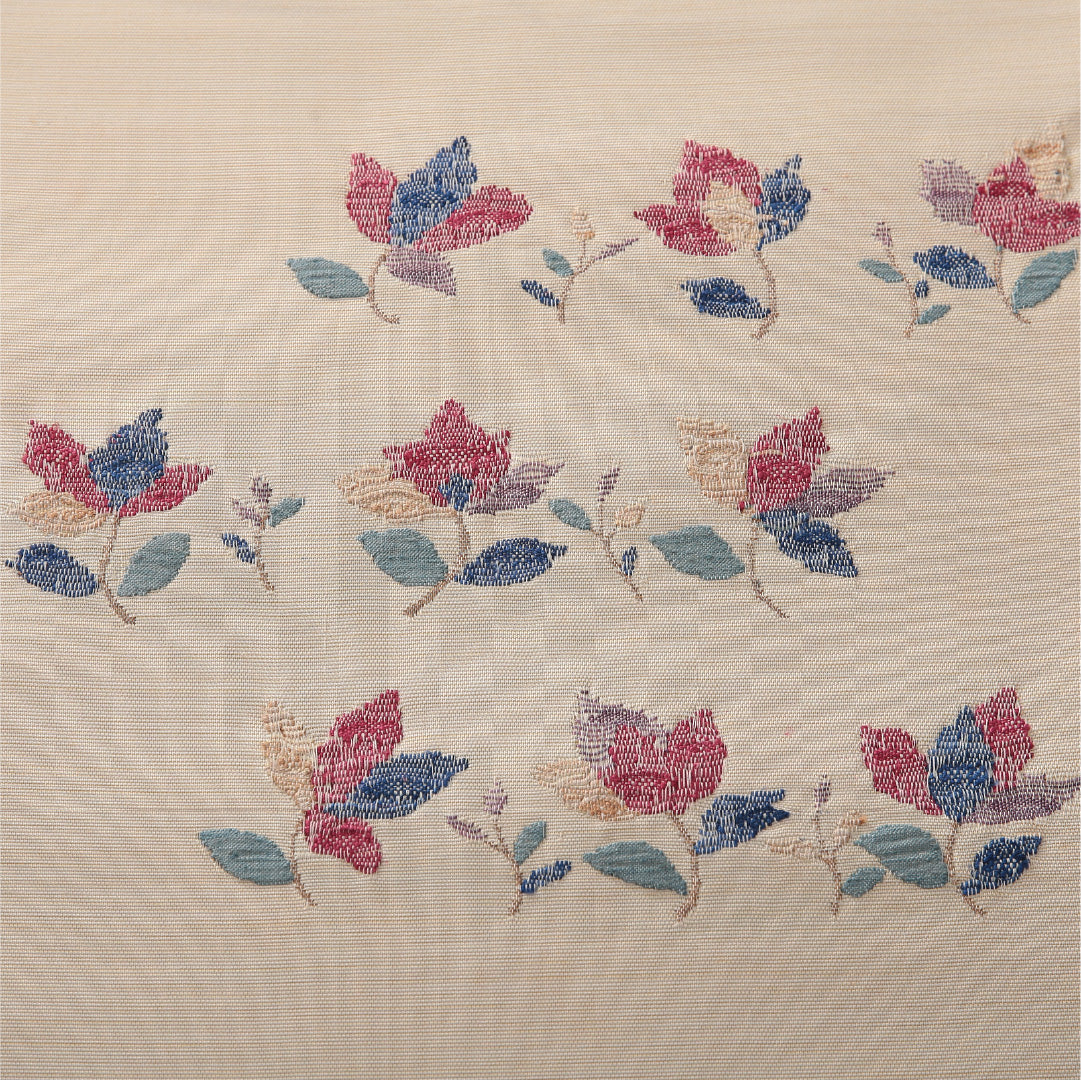 八寸名古屋帯 帯丈360cm カジュアル 松葉仕立て ポイント柄 Aランク 正絹 花柄 クリーム系 1224-03908