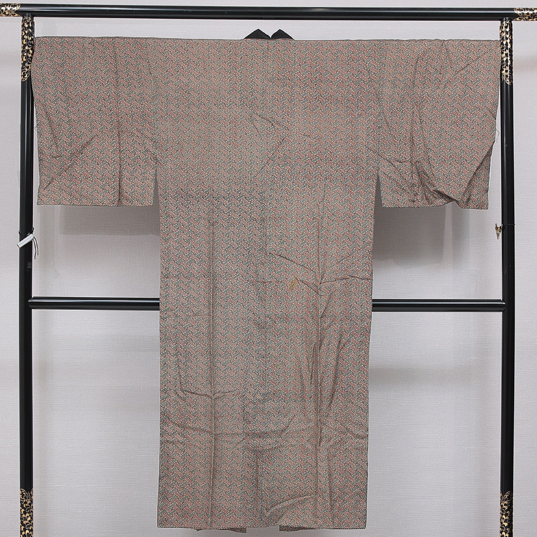 長襦袢 男性用 無双袖 身丈144cm 裄丈70cm 正絹 Bランク Lサイズ 紗綾型 茶系 RP 1241-16712