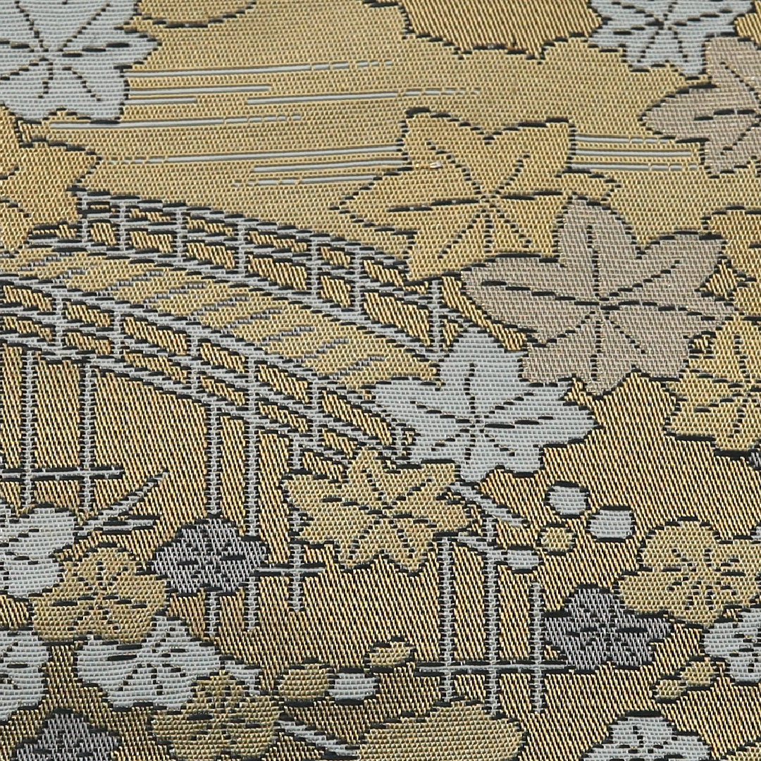 九寸名古屋帯 帯丈342cm セミフォーマル 名古屋仕立て 六通 Aランク 正絹 橋 紅葉 緑系 1224-03500