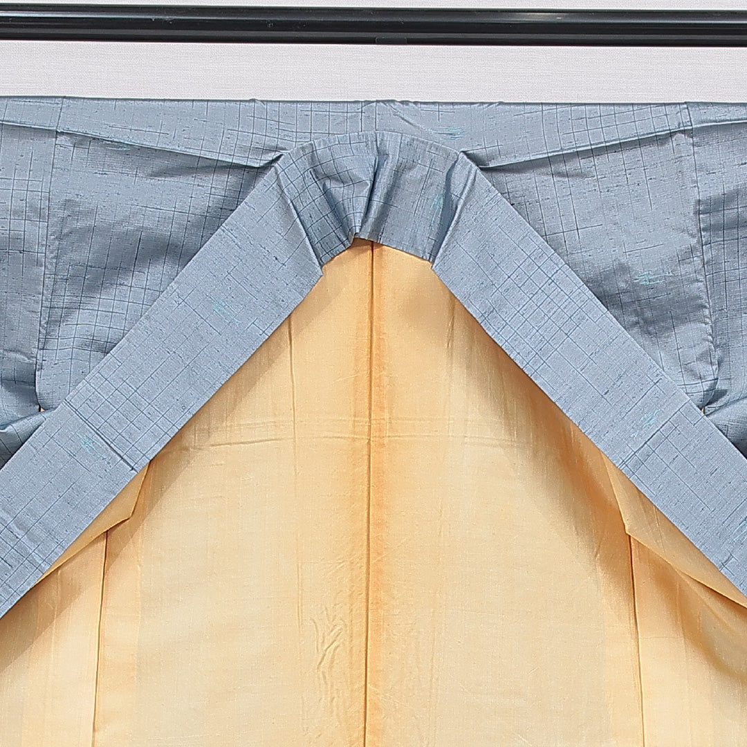 紬 袷 身丈160cm 裄丈64cm 正絹 Aランク Lサイズ 広衿 カジュアル 抽象柄 水色系 1216-16660