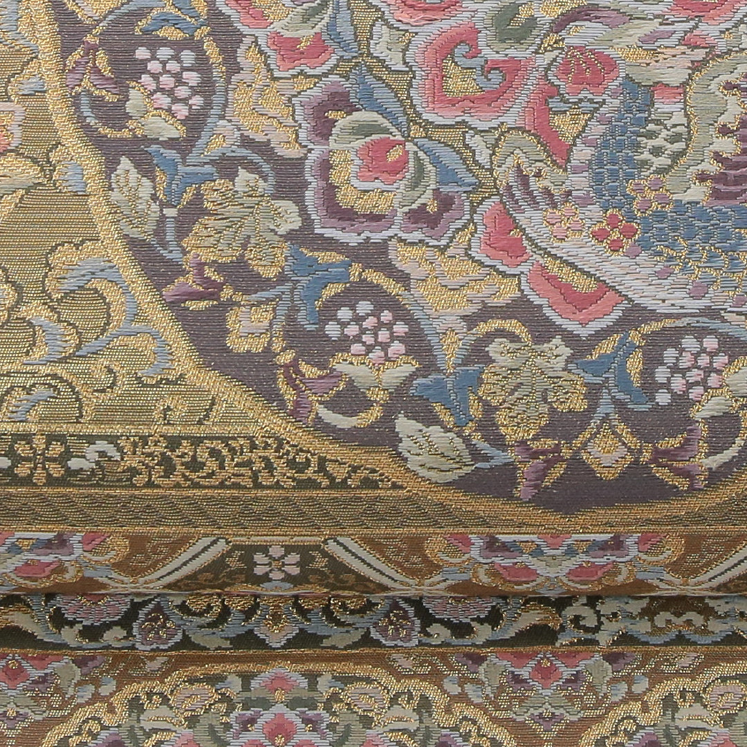 袋帯 帯丈438cm フォーマル 六通 Sランク 正絹 花喰鳥 鏡裏文 緑系 1223-02326