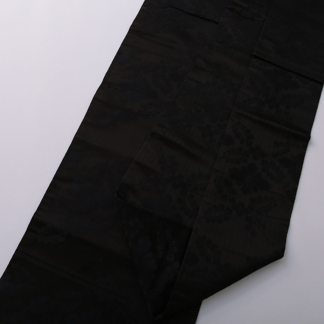 九寸名古屋帯 Sランク 帯丈341cm 正絹 六通 名古屋仕立て 染め 弔事用 菊 黒系 RP 1245-03358