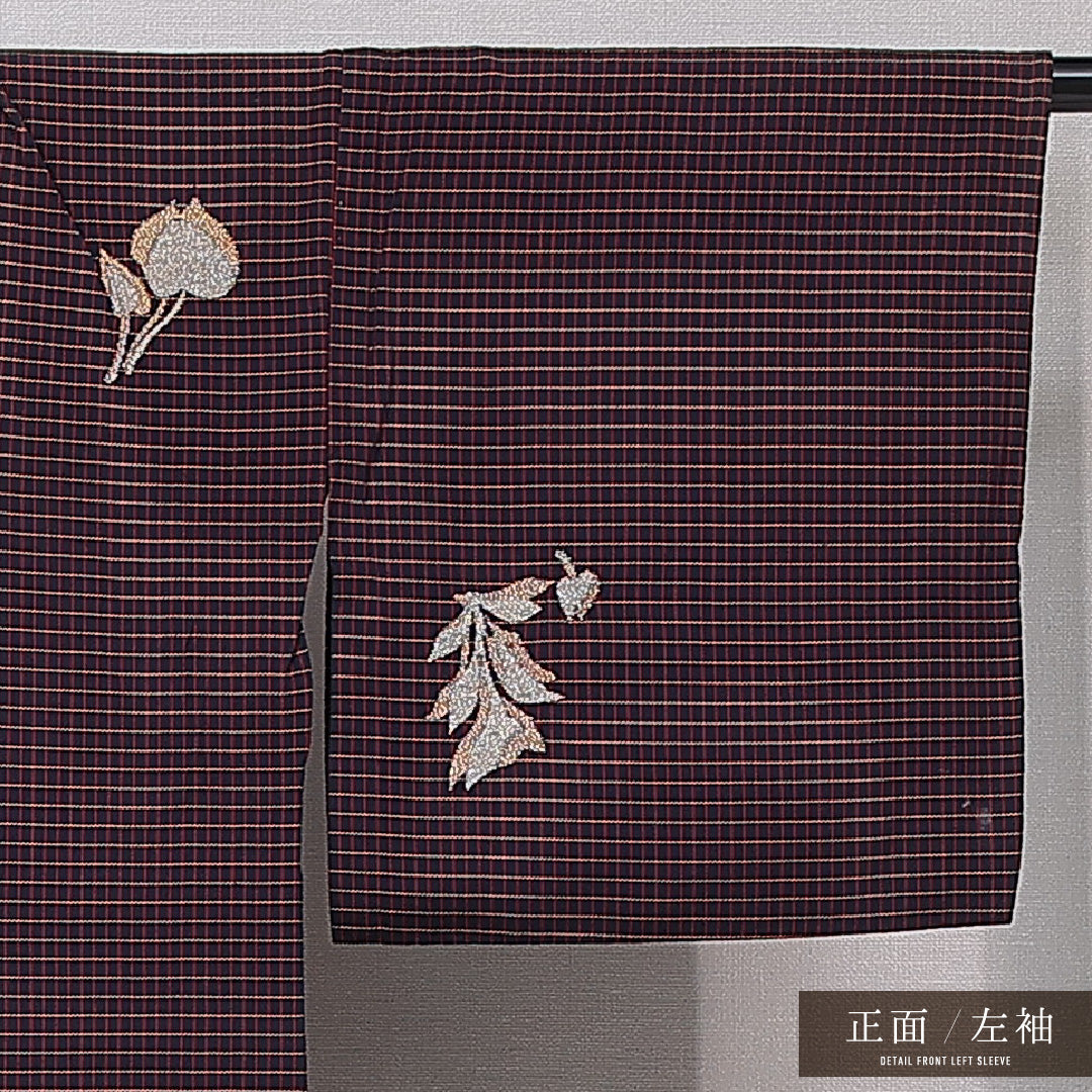 アンティーク お召 単衣 身丈147cm 裄丈64cm 正絹 Cランク バチ衿 XSサイズ 植物柄 多色系 RP 1222-16753