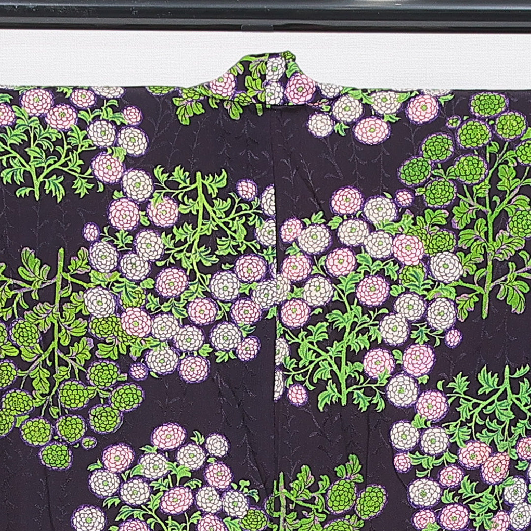 アンティーク 羽織 袷 身丈97cm 裄丈63cm 正絹 Bランク Sサイズ ちりめん 菊 紫系 1217-16821