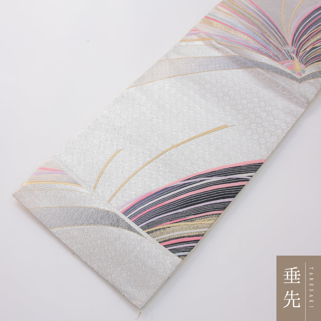 振袖用 袋帯 帯丈436cm 正絹 六通 帯芯なし 孔雀 金系 1243-02314