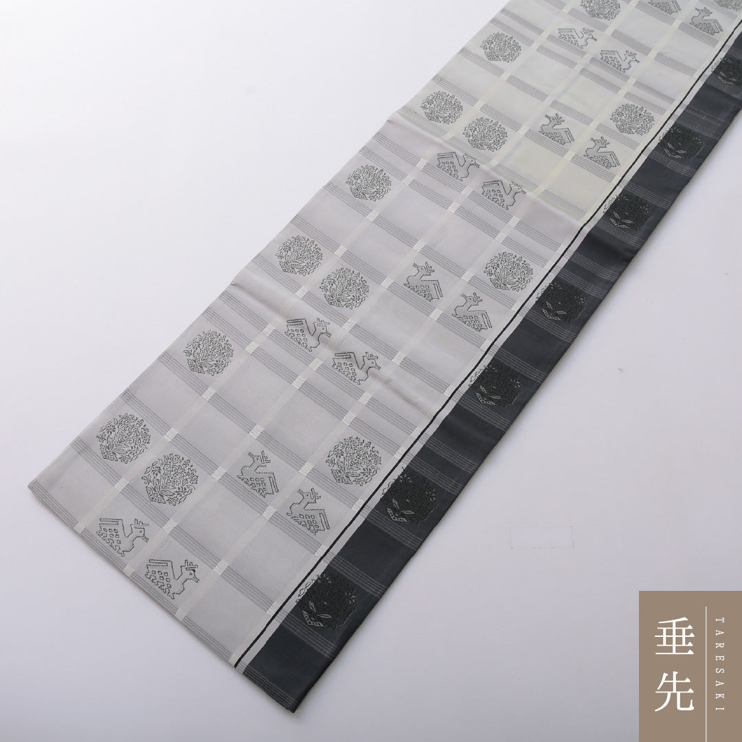 袋帯 帯丈436cm フォーマル 六通 帯芯なし Cランク 正絹 有栖川文 グレー系 1223-02066