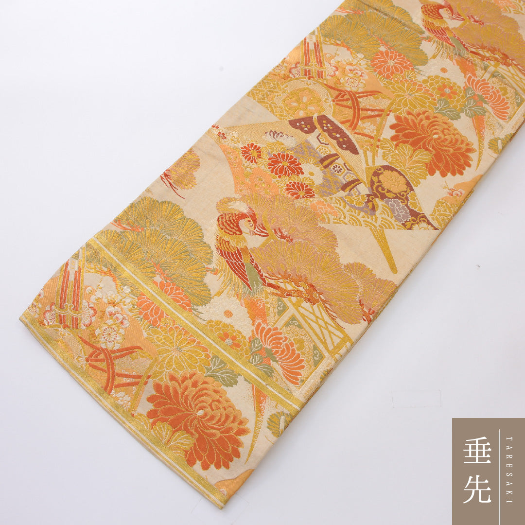 アンティーク 丸帯 帯丈408cm 全通 Cランク 正絹 金系 1223-02200