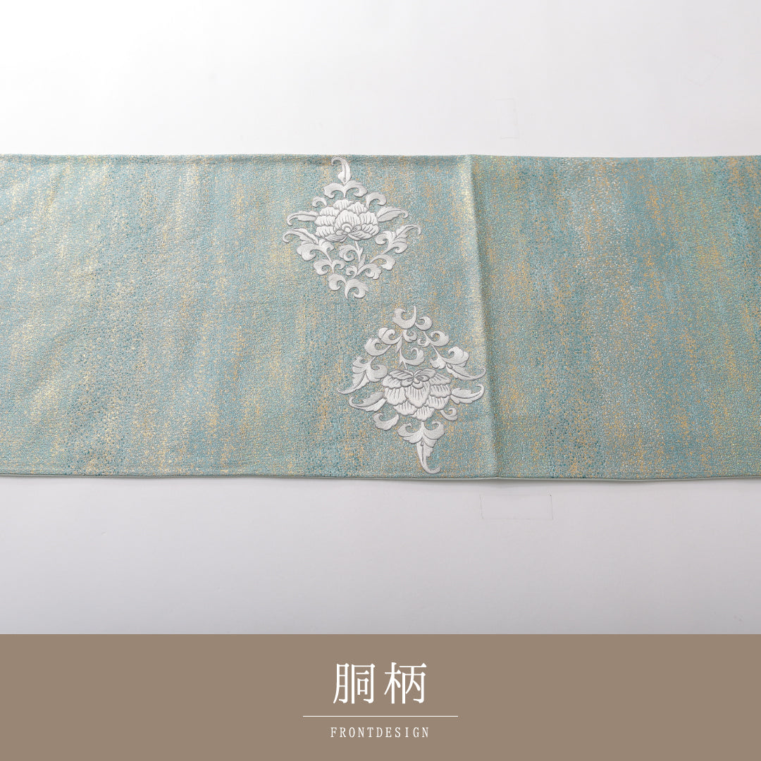 袋帯 帯丈440cm セミフォーマル ポイント柄 Aランク 正絹 引箔 唐華 緑系 1223-02133