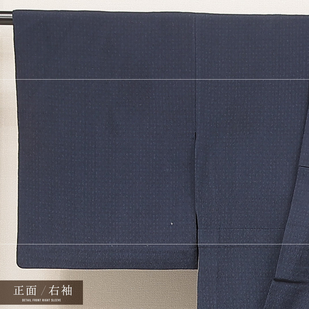 色無地(お召) 単衣 身丈151cm 裄丈64cm 正絹 Cランク Sサイズ 広衿 インフォーマル 無地 紺系 1214-16913