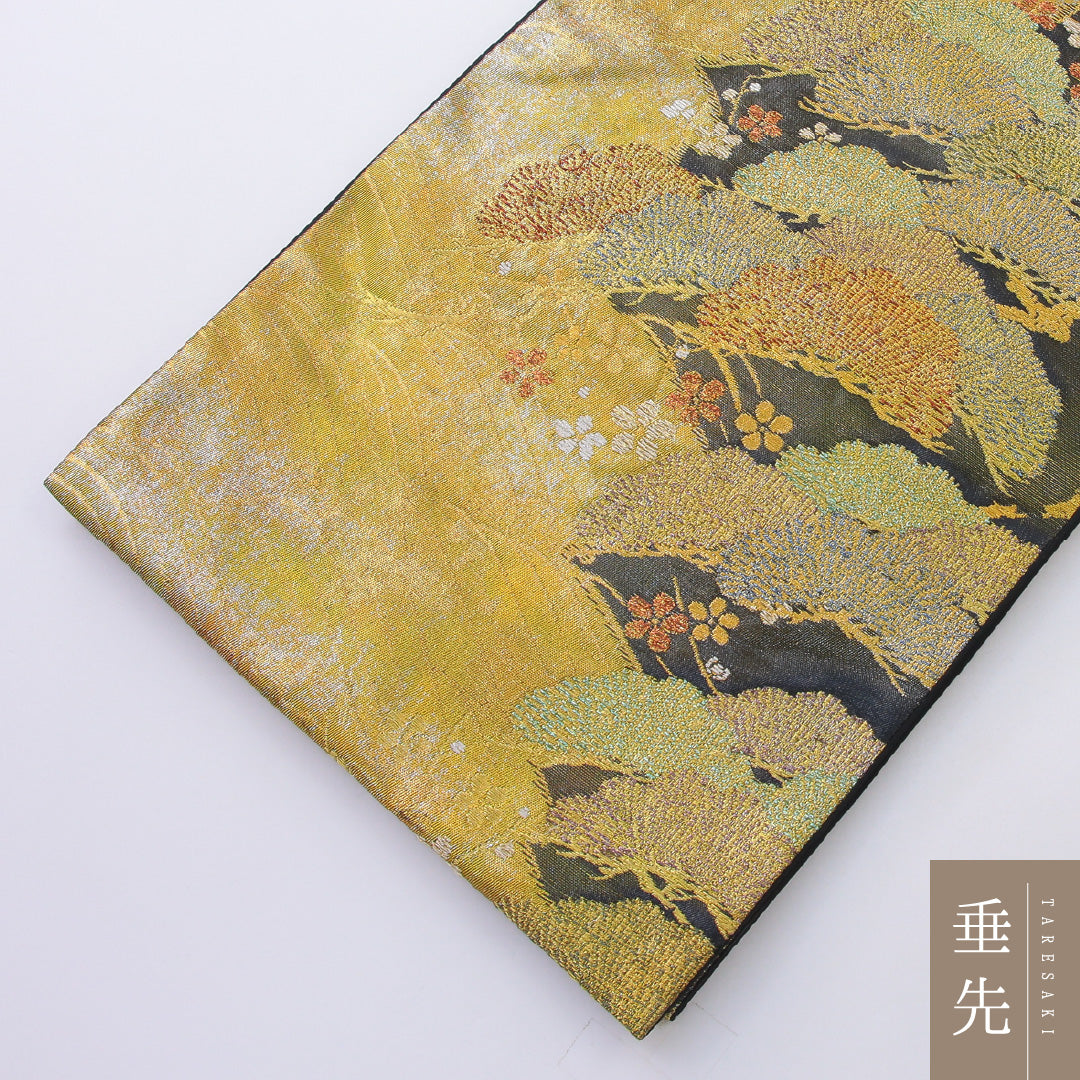 袋帯 帯丈428cm 正絹 六通 フォーマル 老松 荒磯 砂子 金系 1243-02196