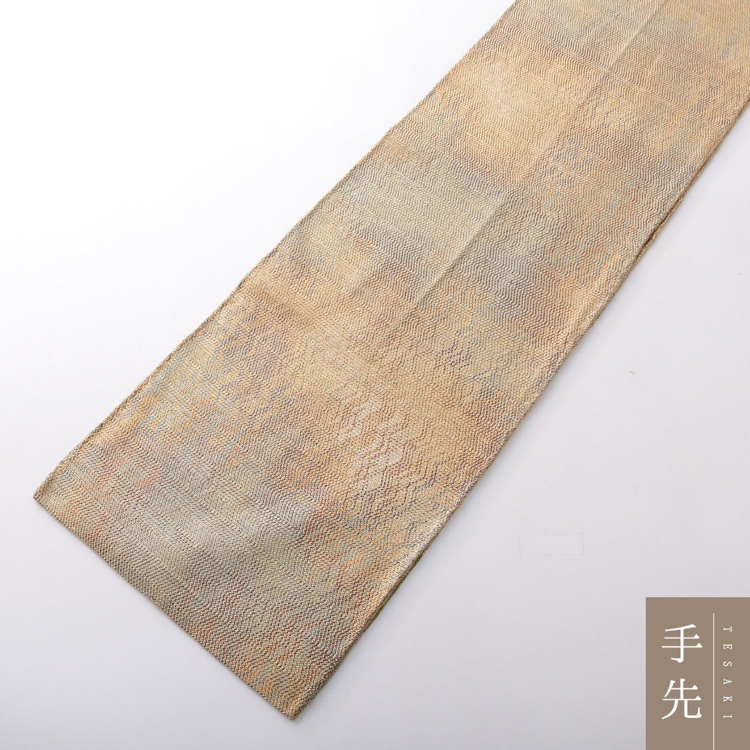 袋帯 帯丈428cm 正絹 ポイント柄 セミフォーマル 雲取り クリーム系 1243-02083