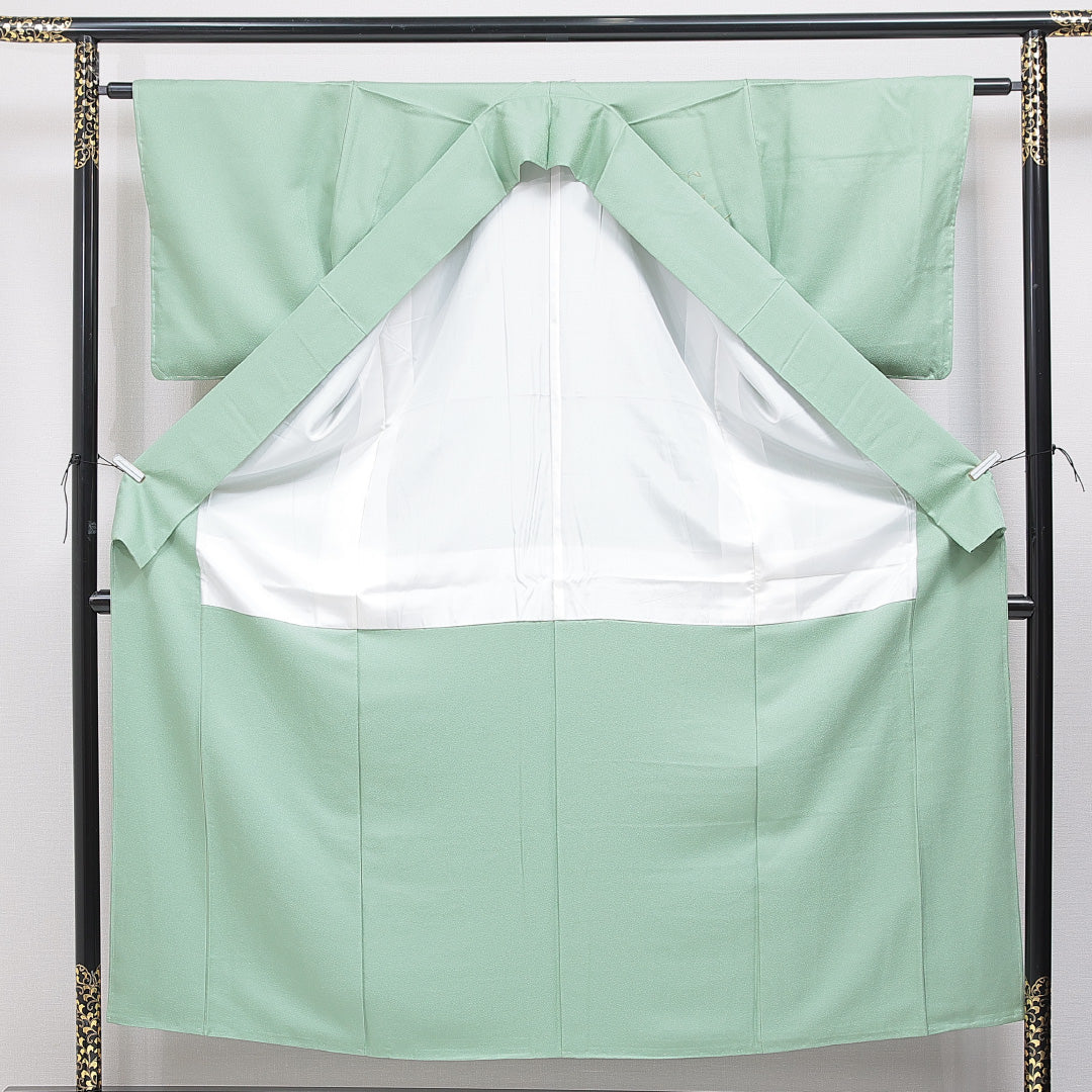 付下げ 袷 身丈153cm 裄丈61cm 正絹 Sランク Sサイズ 広衿 一つ紋 セミフォーマル 花柄 ぼかし染 刺繍 落款 緑系 1261-15905