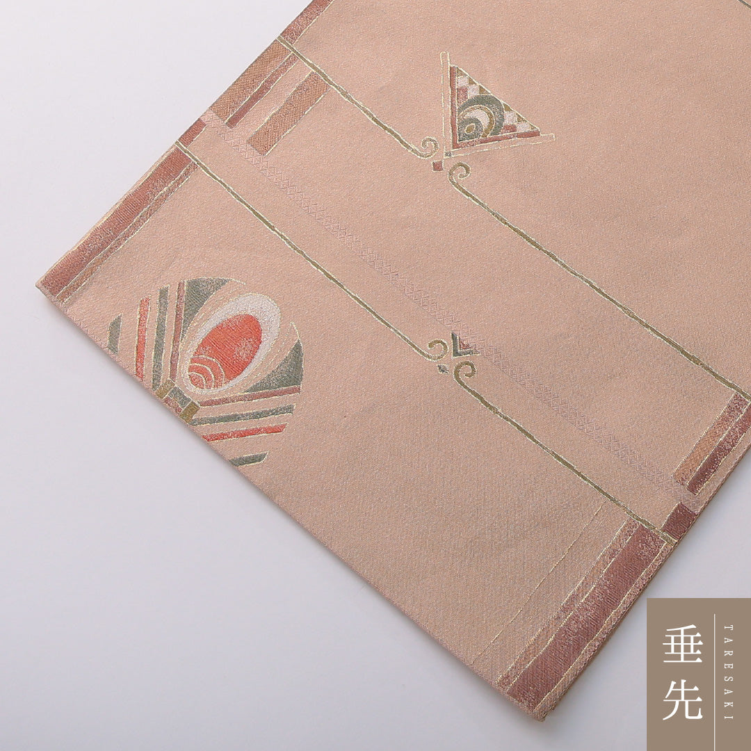 袋帯 帯丈436cm 正絹 六通 帯芯なし インフォーマル 創作柄 ベージュ系 1243-02061