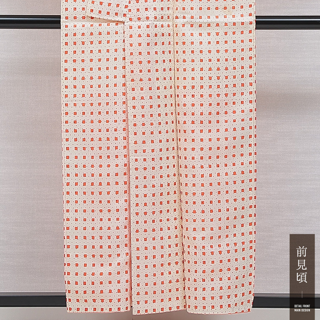 洗える着物 小紋 袷 身丈154cm 裄丈63cm ポリエステル Aランク インフォーマル 広衿 Sサイズ 創作柄 朱系 RP 1221-16395