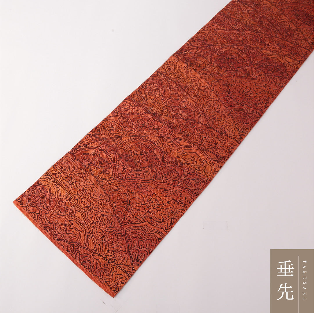 八寸名古屋帯 Sランク 帯丈364cm 正絹 六通 松葉仕立て 織り インフォーマル 宝相華 朱系 LP 1245-03183