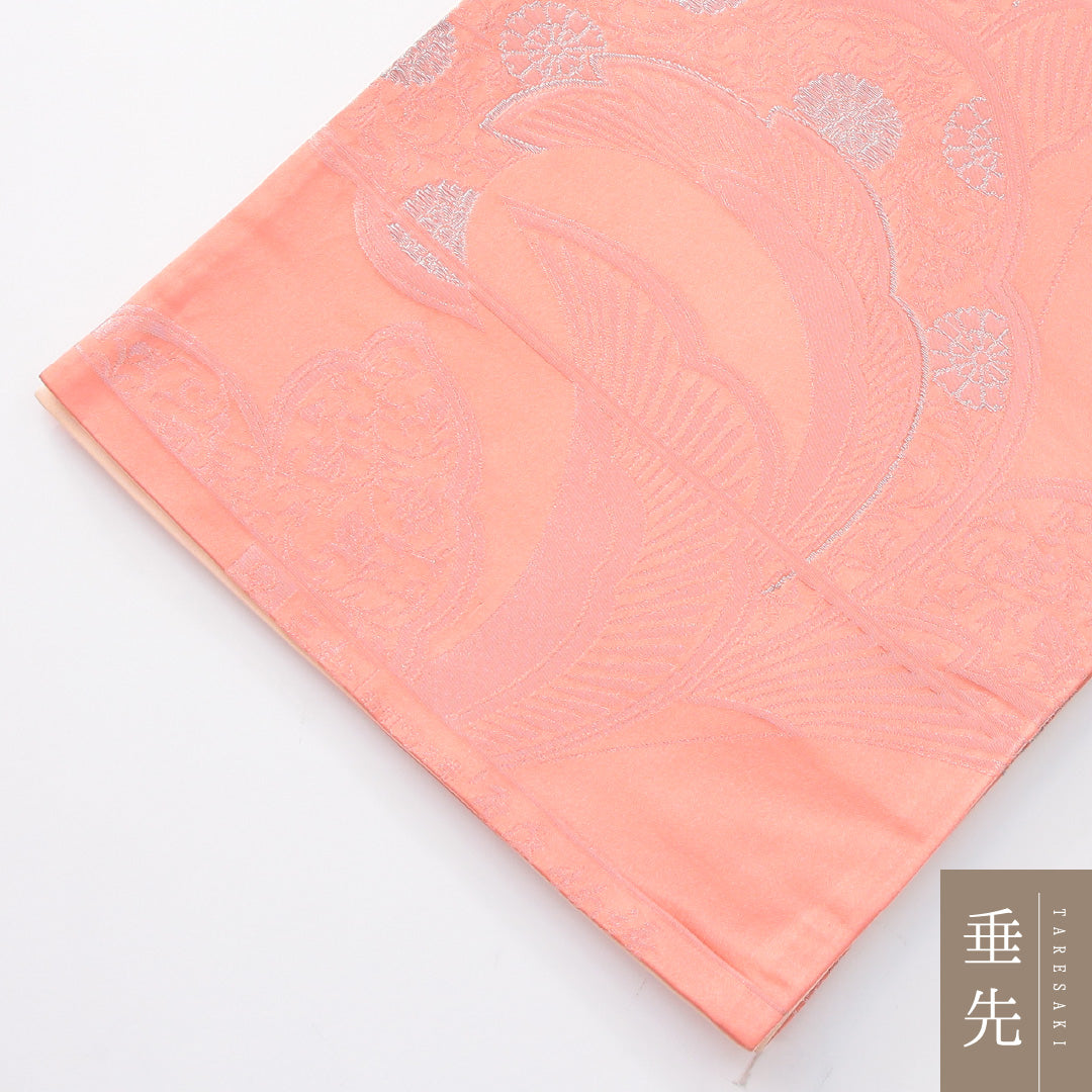 未使用品 袋帯 帯丈426cm 正絹 全通 帯芯なし 三松 セミフォーマル 唐草華文 ピンク系 1243-02255