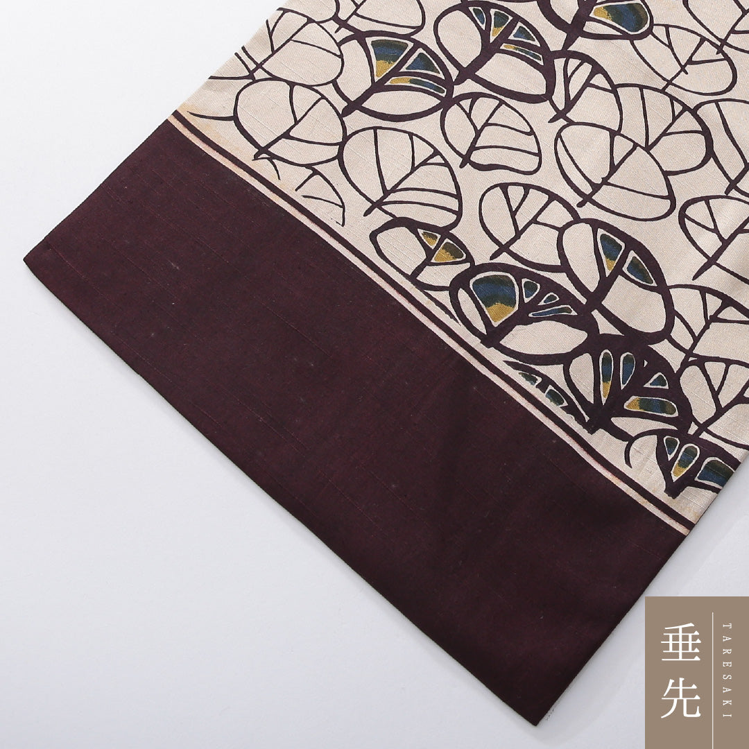 九寸名古屋帯(紬) 帯丈395cm カジュアル 名古屋仕立て 全通 Cランク 正絹 染め帯 後染め 創作柄 クリーム系 1224-03919