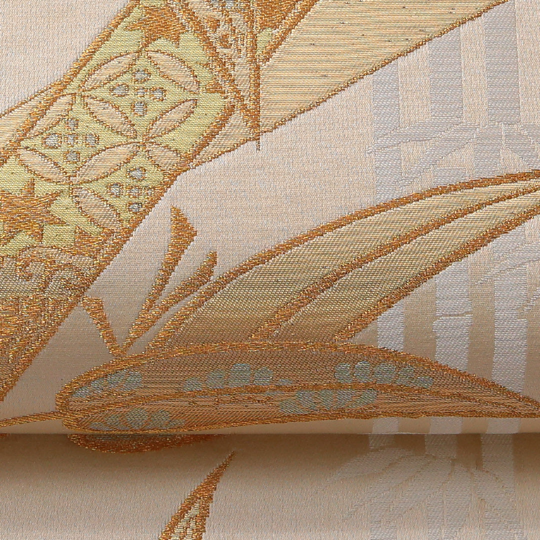 袋帯 帯丈416cm 正絹 六通 フォーマル 笹 吉祥文様 クリーム系 1243-01981