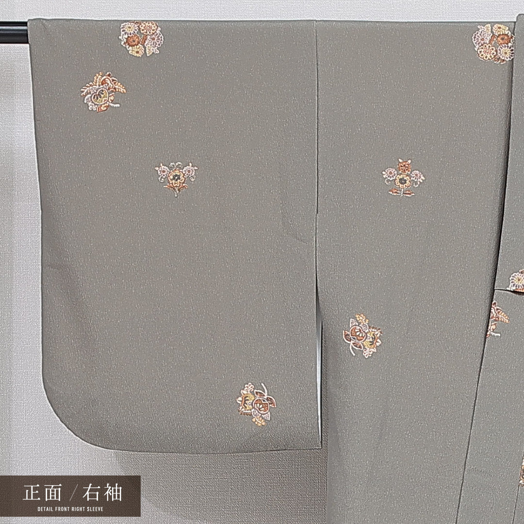 洗える着物 付下げ 袷 身丈165cm 裄丈64cm ポリエステル Sランク インフォーマル バチ衿 XLサイズ 菊 花文 グレー系 RP 1218-16099