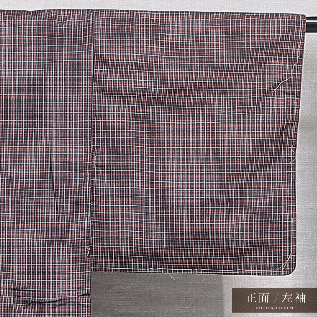 紬(大島紬) 袷 身丈157cm 裄丈62cm 正絹 Cランク Mサイズ 広衿 インフォーマル 格子 多色系 1216-15669