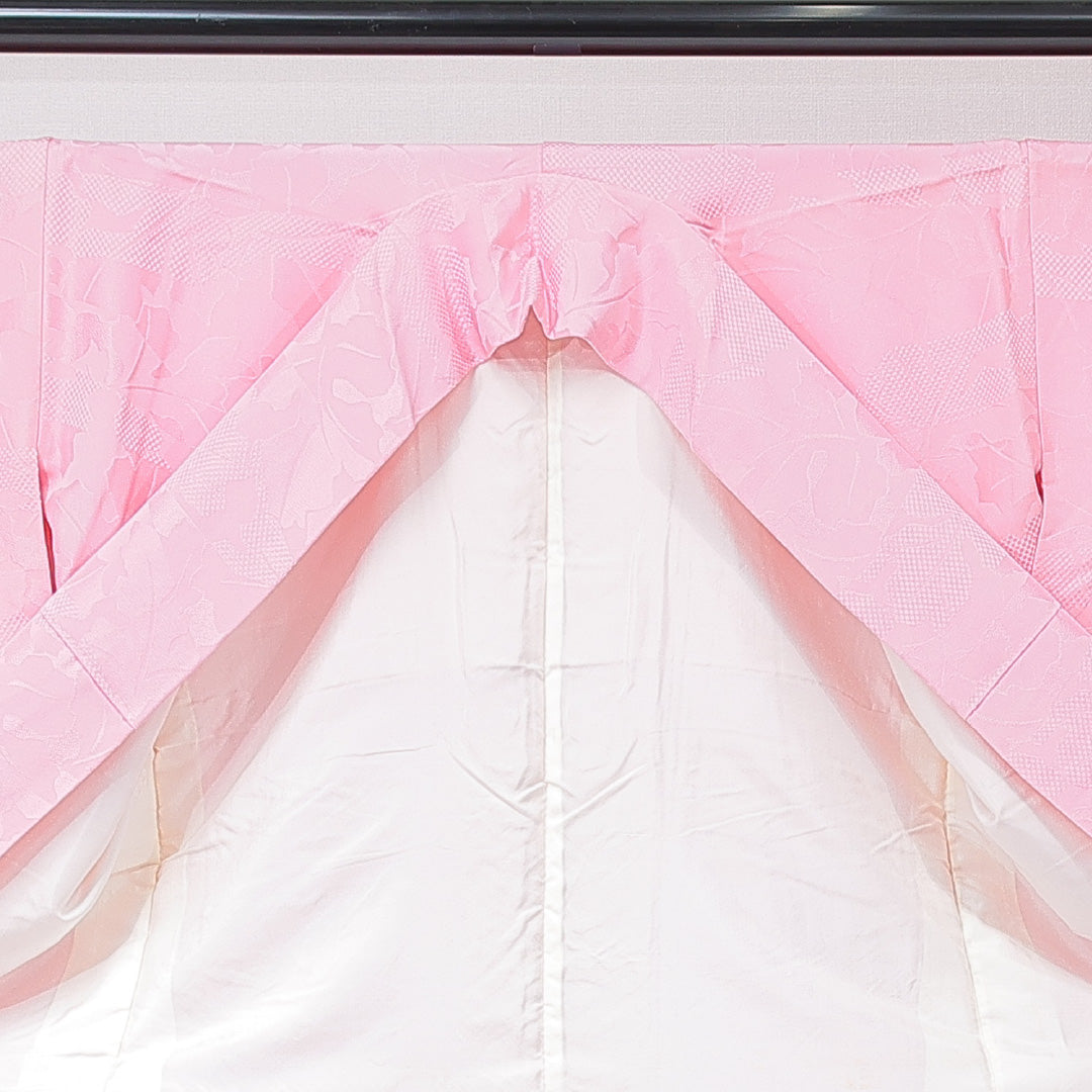 色無地 袷 身丈163cm 裄丈65cm 正絹 Aランク Lサイズ 広衿 インフォーマル 紋意匠 市松 無地 ピンク系 1214-15115