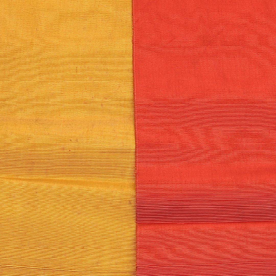 半幅帯 帯丈320cm カジュアル 単衣帯 全通 リバーシブル 未仕立て Cランク 正絹 無地 朱系 黄系 1225-00641