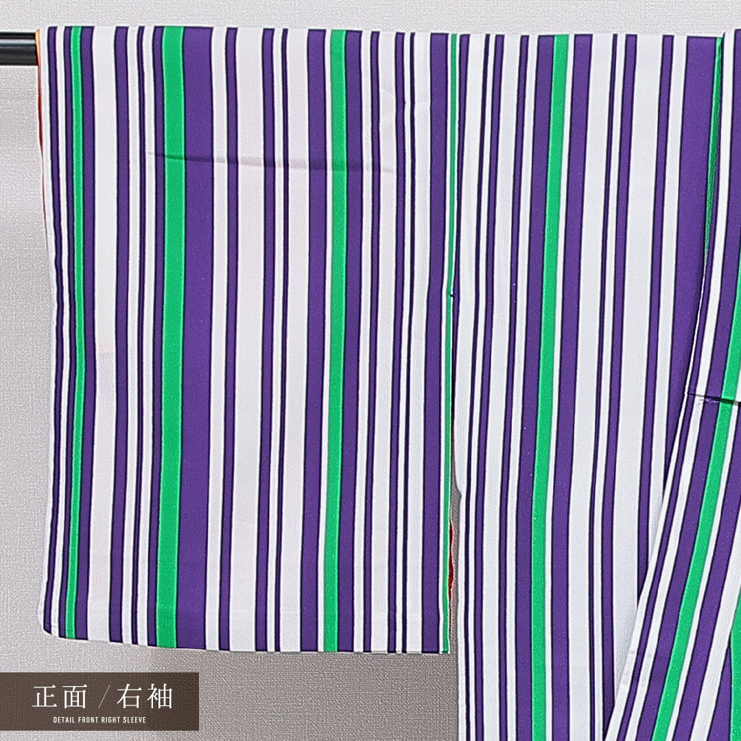 洗える着物 小紋 胴抜き 身丈149cm 裄丈62cm ポリエステル Aランク インフォーマル バチ衿 XSサイズ 縞 白系 RP 1221-16390