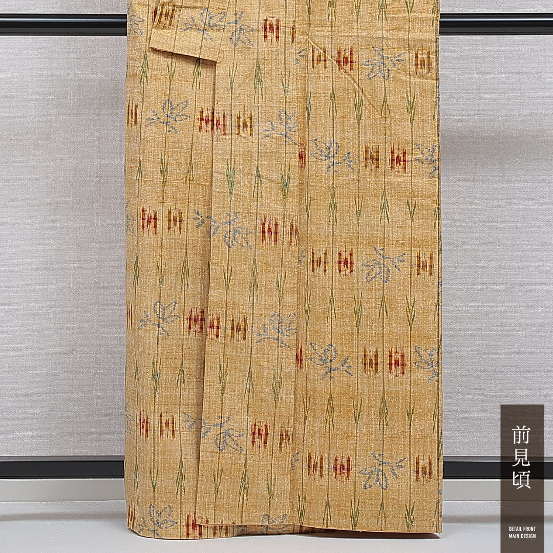 紬 袷 身丈162cm 裄丈65cm 正絹 Sランク カジュアル 広衿 Lサイズ 花柄 ベージュ系 RP 1223-16075