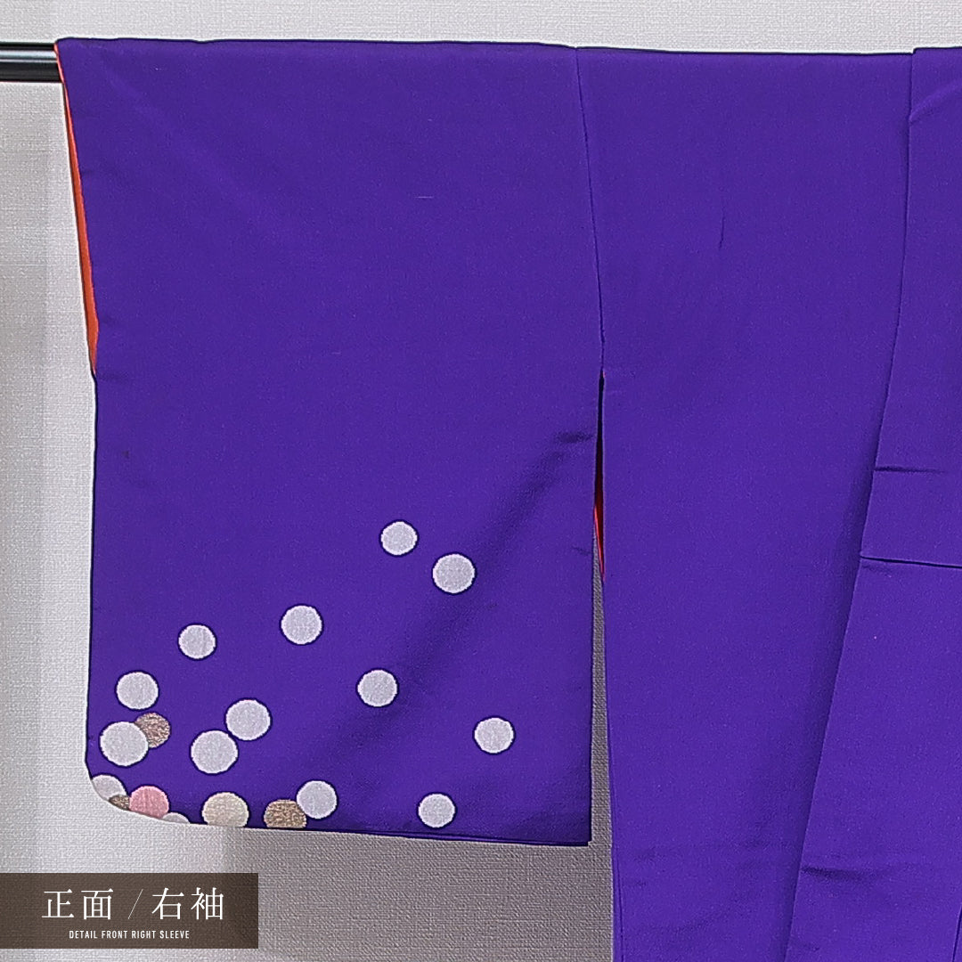 アンティーク 付下げ(お召) 袷 身丈153cm 裄丈63cm 正絹 Aランク Sサイズ 広衿 水玉 紫系 1261-16755