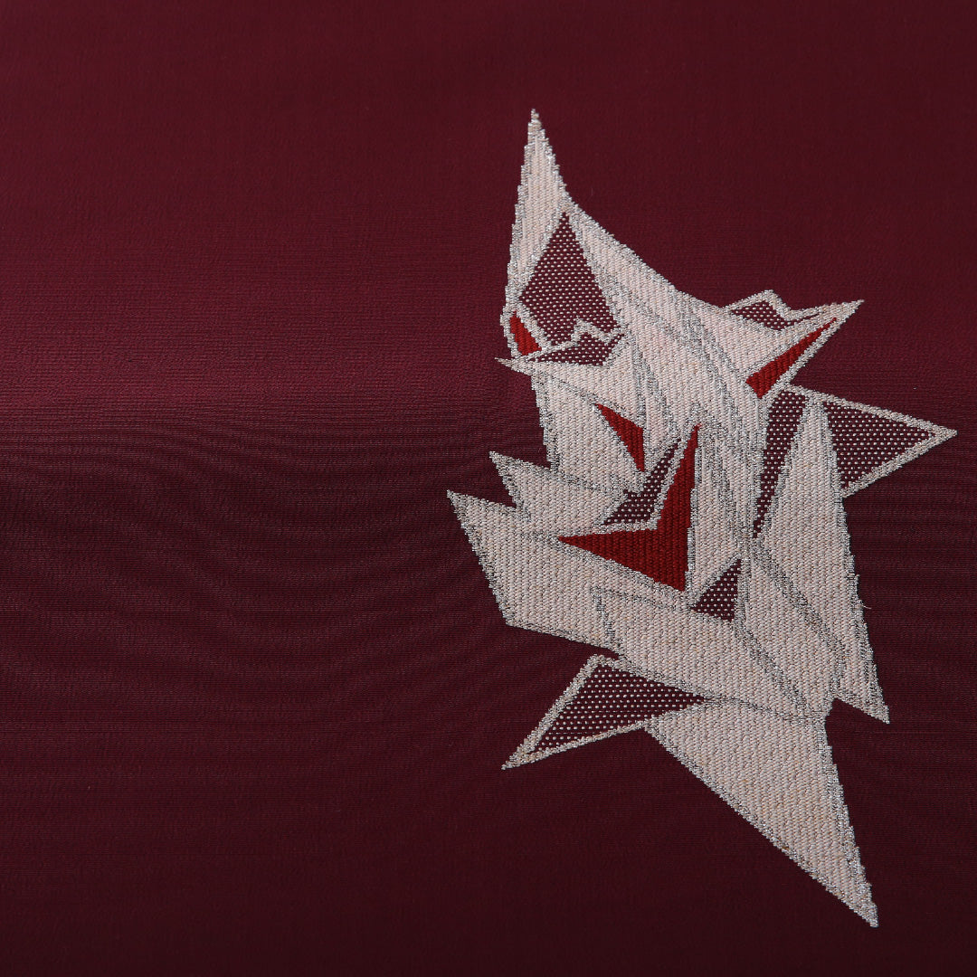 九寸名古屋帯 帯丈345cm カジュアル 名古屋仕立て ポイント柄 Cランク 正絹 創作柄 紫系 赤系 1224-03610