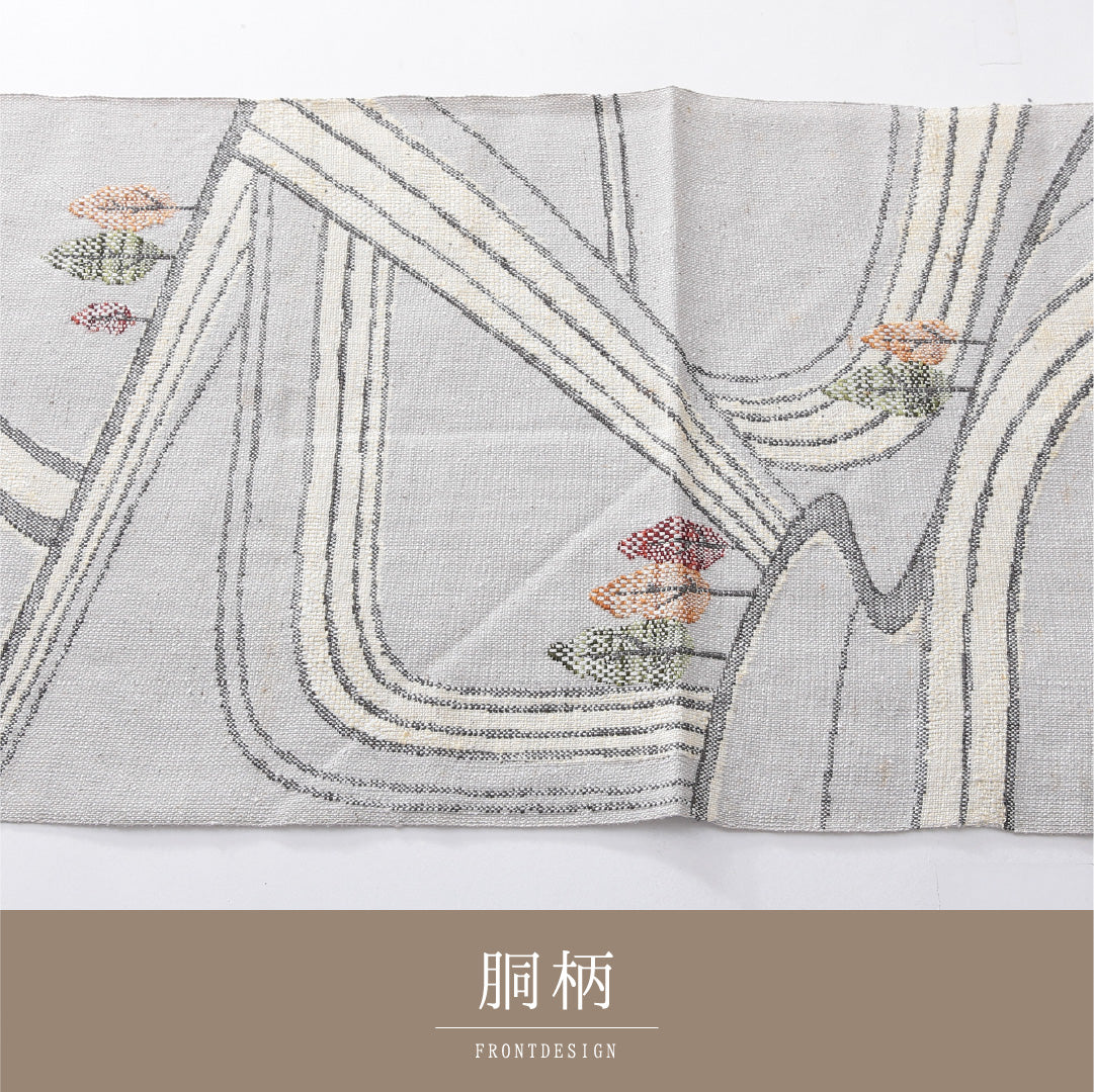 八寸名古屋帯(紬) 帯丈351cm カジュアル 松葉仕立て 六通 Cランク 正絹 創作柄 グレー系 1224-03901