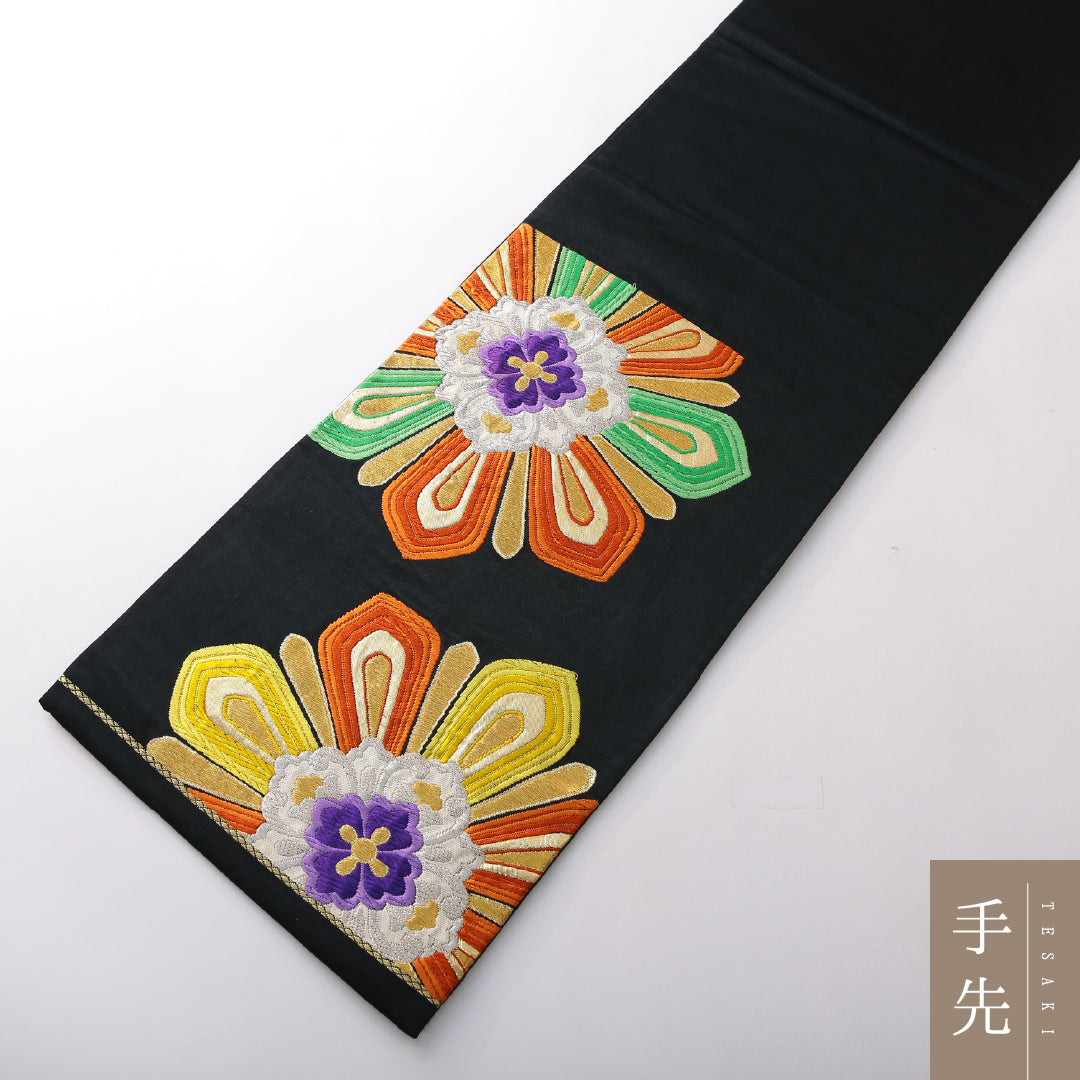 袋帯 帯丈422cm 正絹 六通 フォーマル 唐織 宝相華 黒系 1243-02151