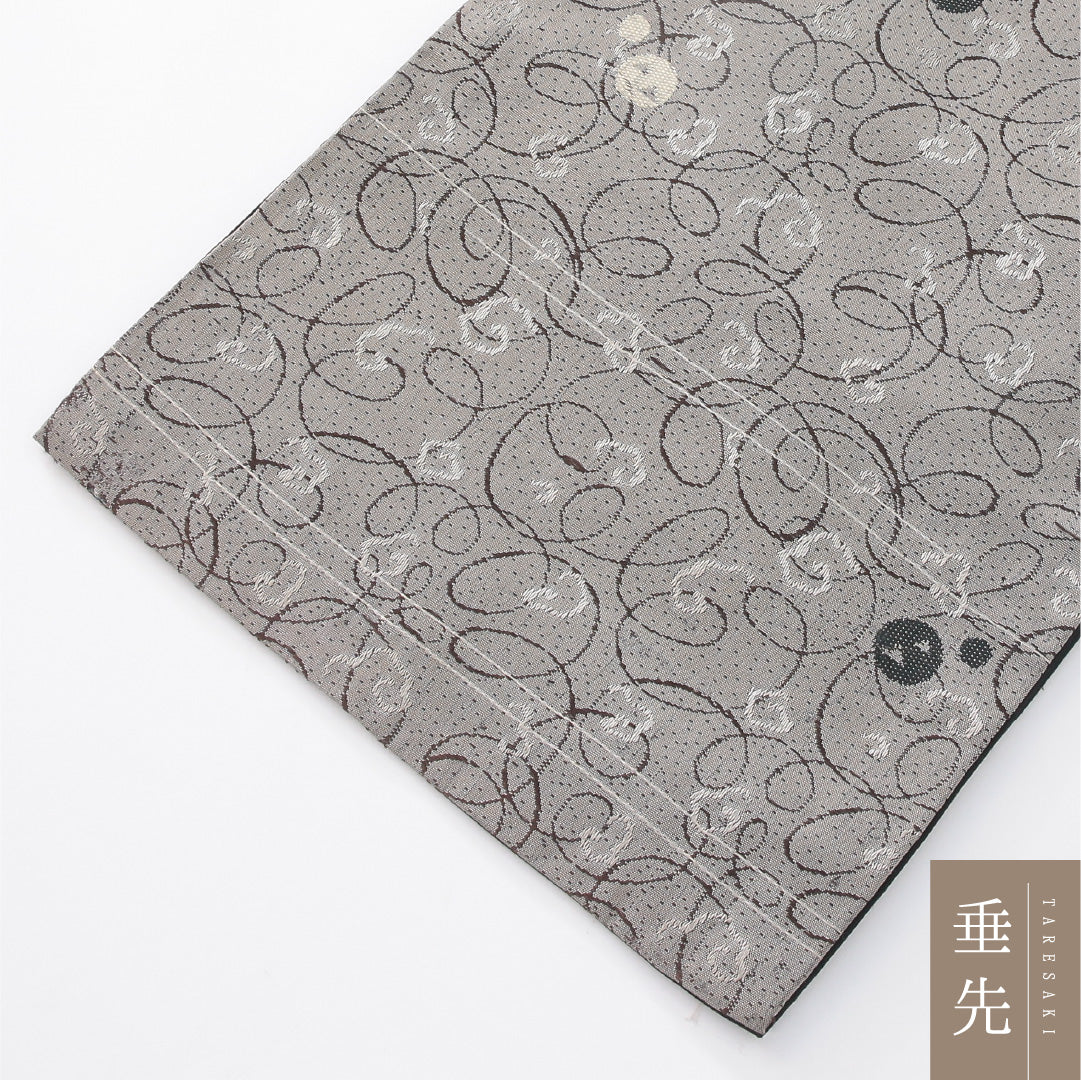 アンティーク 九寸名古屋帯 帯丈370cm 開き仕立て 六通 Aランク 正絹 創作柄 落款 グレー系 1224-04172