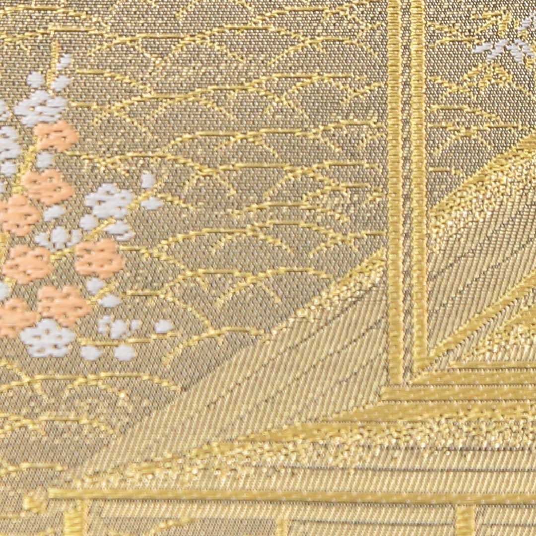 袋帯 帯丈450cm 正絹 六通 式図物語 フォーマル 平安絵巻 吉祥文様 金系 銀系 1243-02267