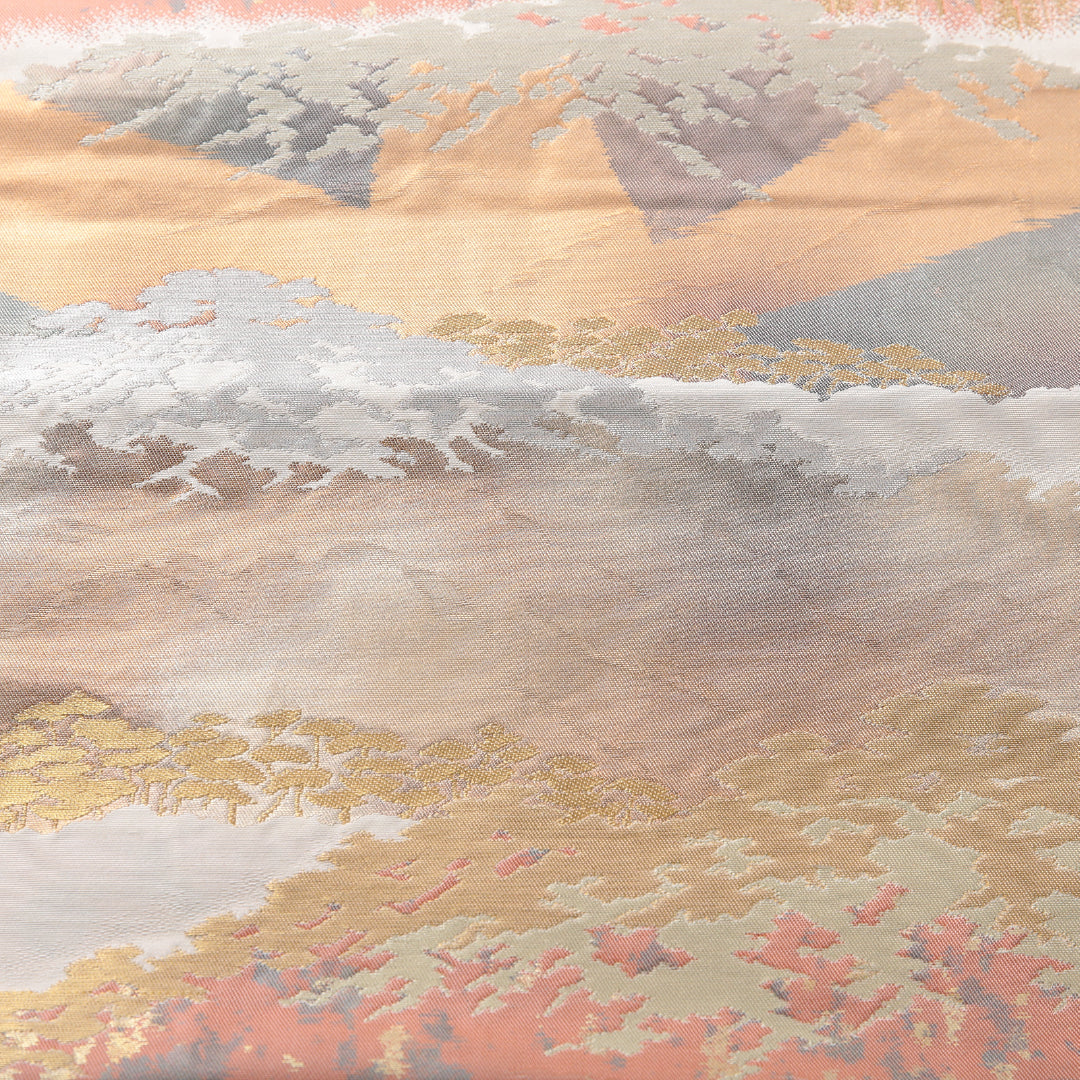 袋帯 帯丈416cm フォーマル 六通 Aランク 正絹 引箔 山 クリーム系 1223-02124