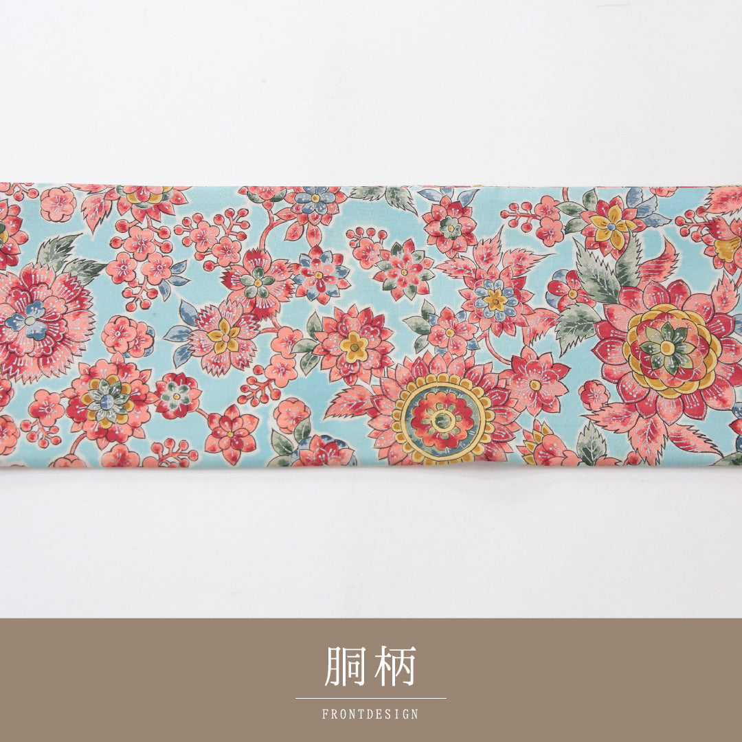 アンティーク 九寸名古屋帯 Aランク 帯丈337cm 正絹 全通 名古屋仕立て 染め 唐草華文 水色系 M4 1245-04017