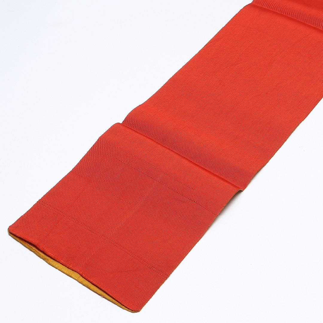 半幅帯 帯丈320cm カジュアル 単衣帯 全通 リバーシブル 未仕立て Cランク 正絹 無地 朱系 黄系 1225-00641