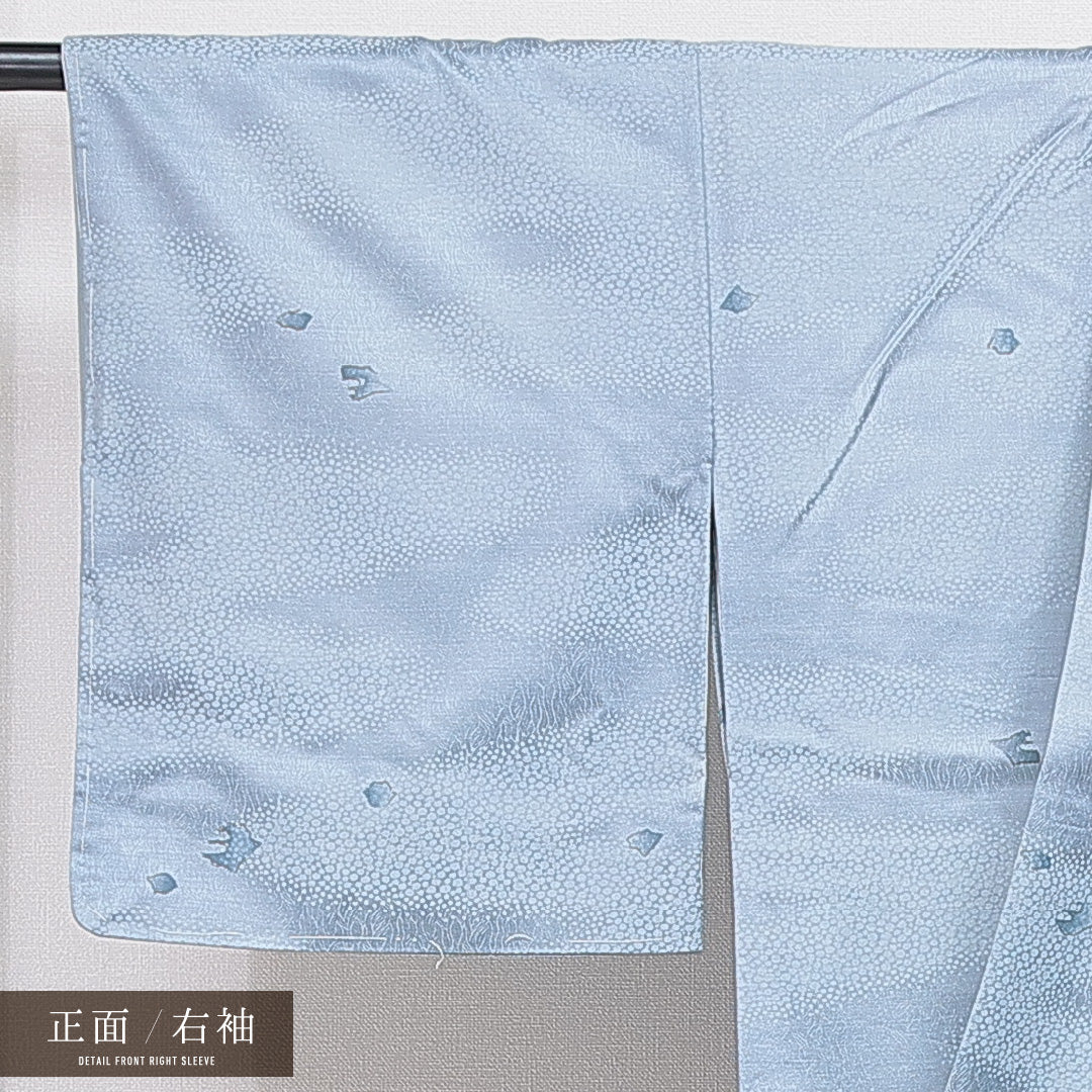 洗える着物 小紋 袷 身丈154cm 裄丈63cm ポリエステル Cランク インフォーマル 広衿 Sサイズ 創作柄 水色系 LP 1221-16260