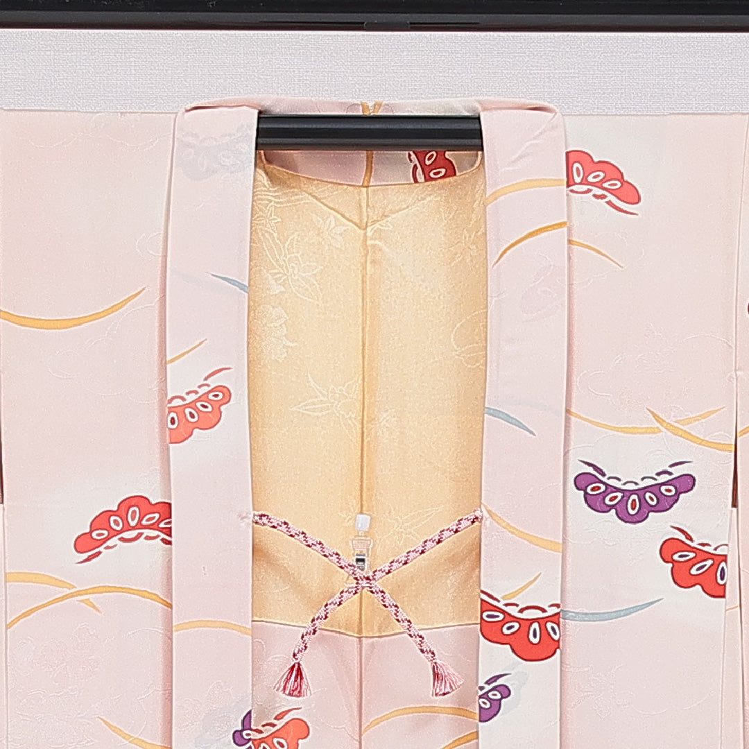 羽織 袷 身丈75cm 裄丈62cm 正絹 Cランク カジュアル Sサイズ 染め紬 紐あり 笠松 ピンク系 HP 1232-16854