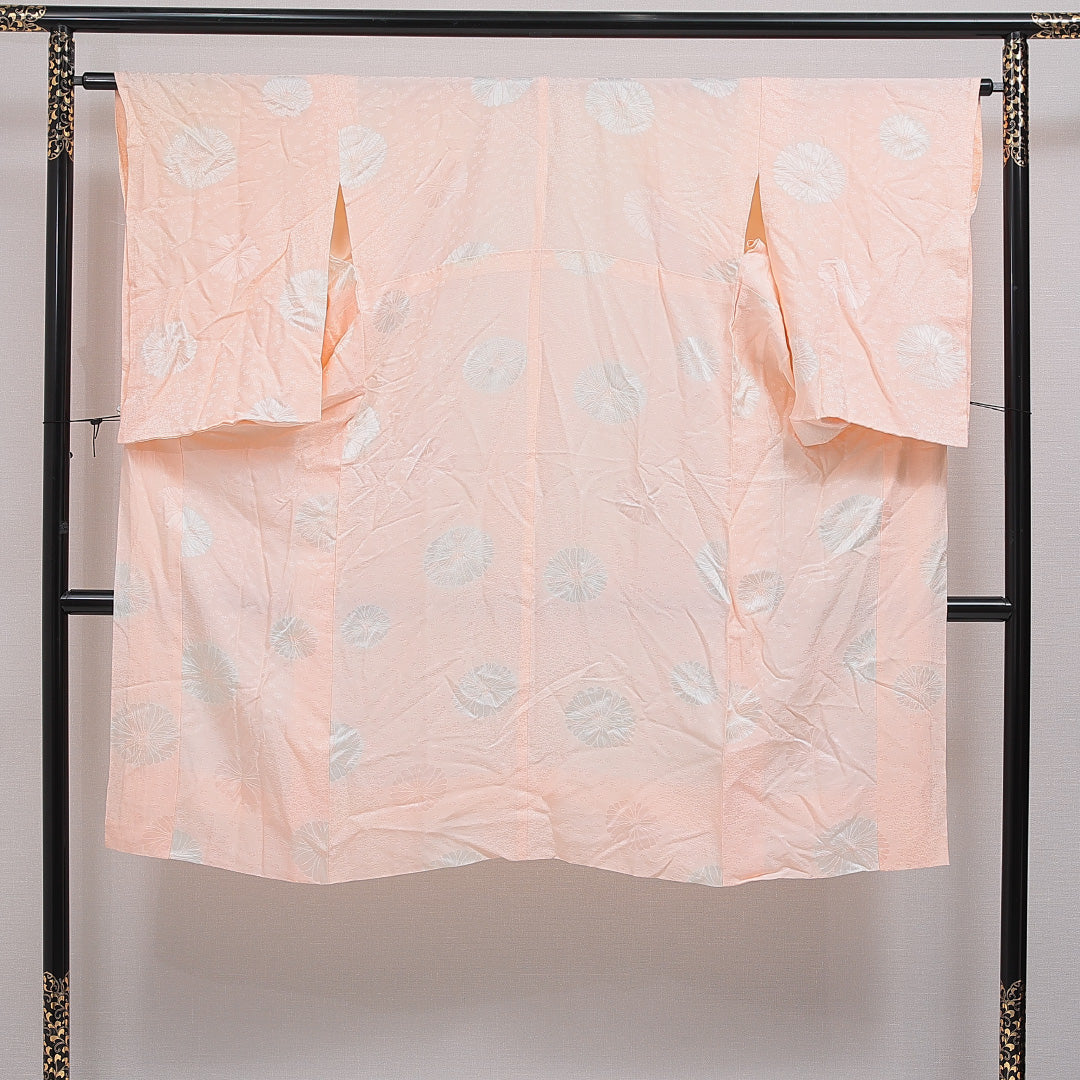 長襦袢 無双袖 身丈126cm 裄丈63cm 正絹 Aランク Mサイズ 部分絞り 菊 朱系 RP 1239-16611