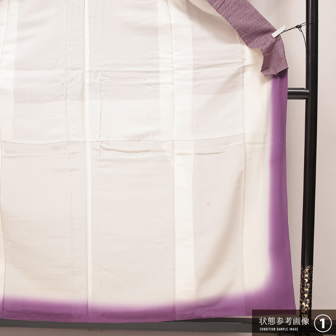 洗える着物 紬 袷 身丈159cm 裄丈62cm ポリエステル Sランク カジュアル 広衿 Mサイズ 抽象柄 紫系 RP 1223-16903
