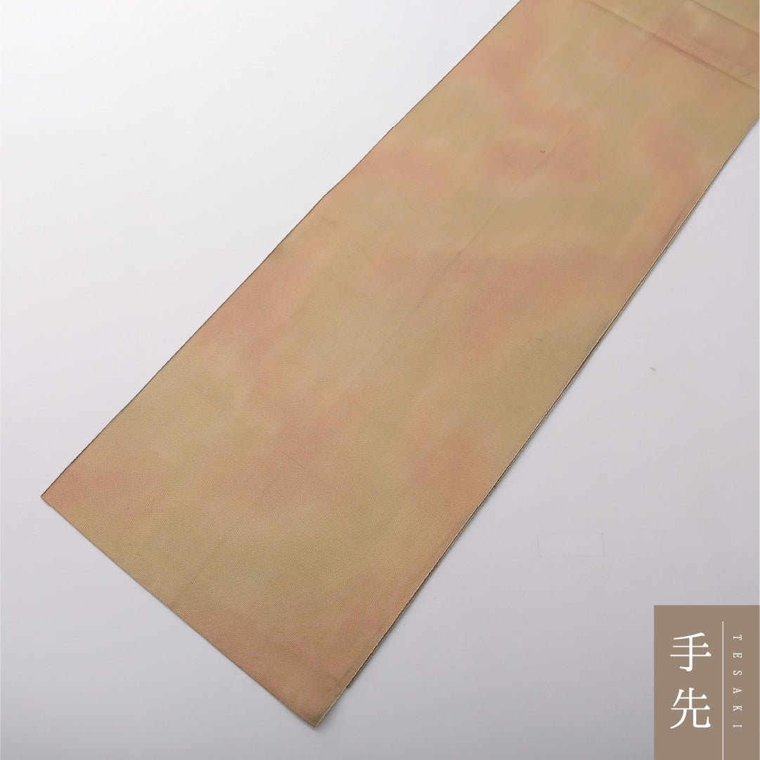 八寸名古屋帯 帯丈356cm セミフォーマル 開き仕立て ポイント柄 帯芯なし Cランク 正絹 花柄 ベージュ系 1224-03506