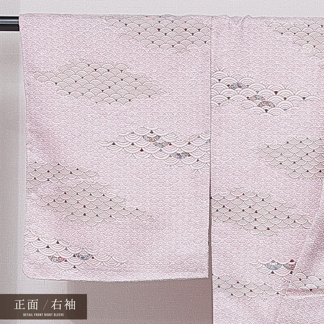 小紋 洗える着物 袷 身丈159cm 裄丈64cm ポリエステル Sランク Mサイズ 広衿 インフォーマル 青海波 紫系 1215-15789