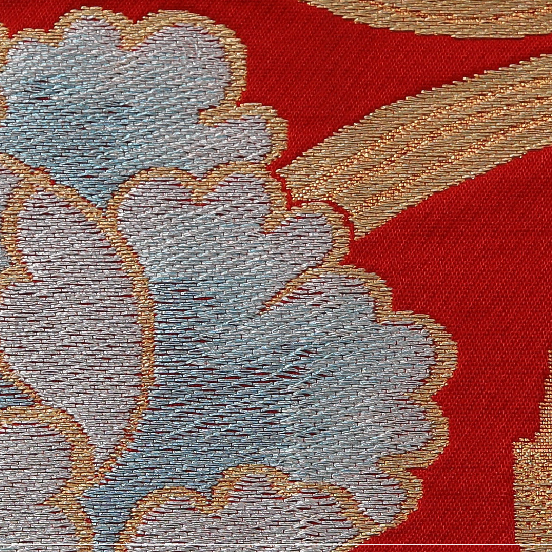 アンティーク 袋帯 帯丈424cm 六通 Aランク 正絹 唐草牡丹 赤系 金系 1223-01918