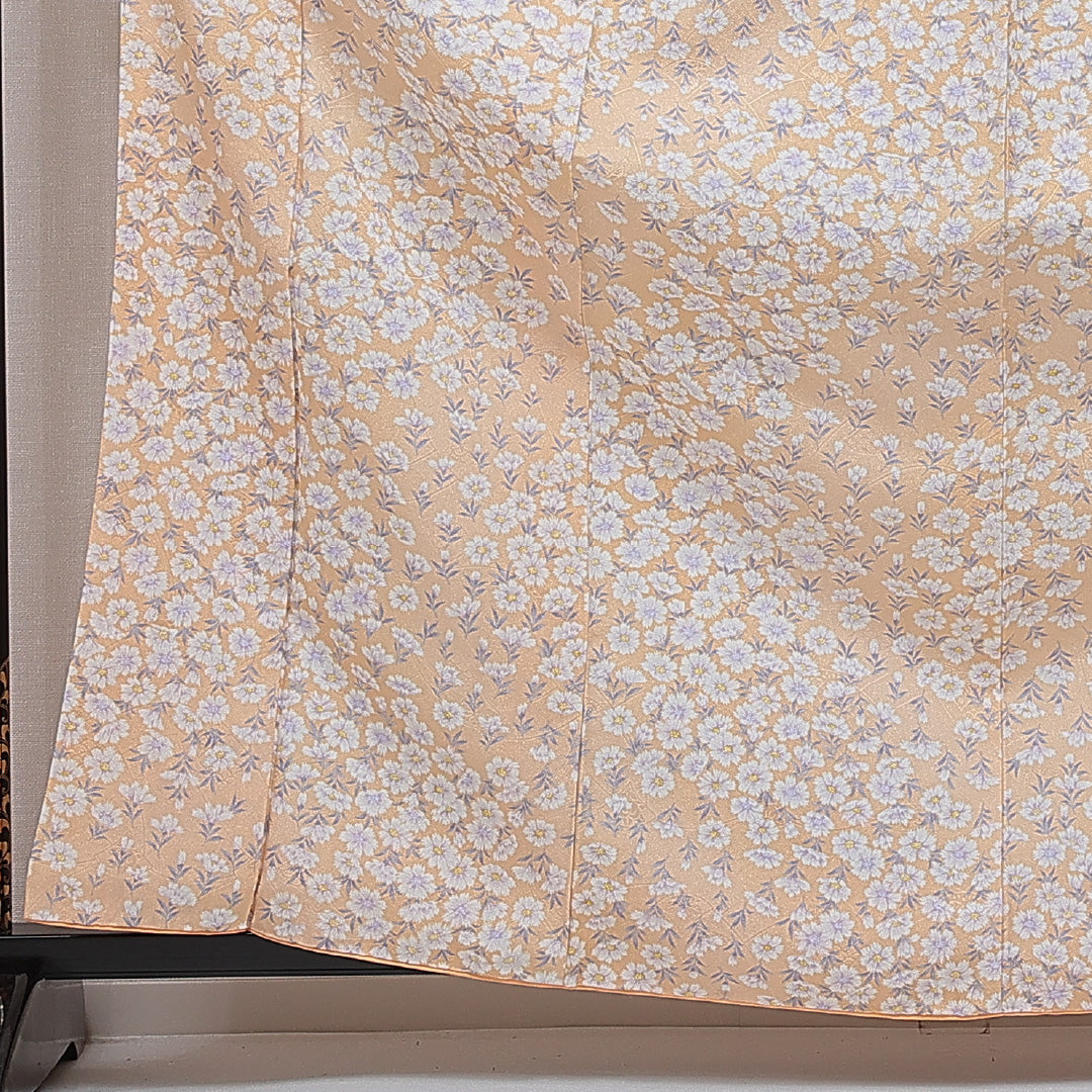 小紋 洗える着物 袷 身丈163cm 裄丈65cm ポリエステル Dランク Lサイズ 広衿 インフォーマル 撫子 クリーム系 朱系 1215-16353