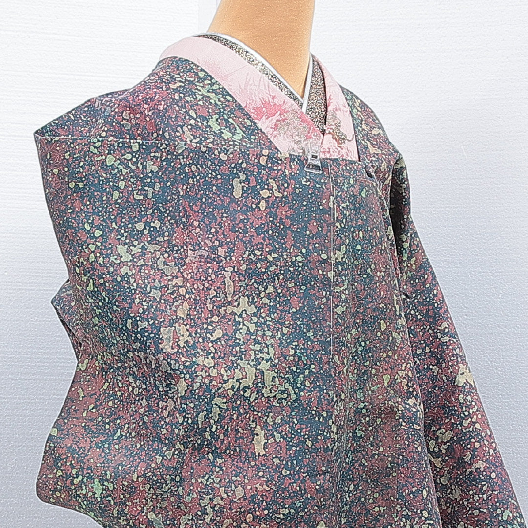 洗える着物 道行コート 袷 身丈87cm 裄丈66cm ポリエステル Aランク セミフォーマル Mサイズ ポケットあり 抽象柄 多色系 RP 1237-16858