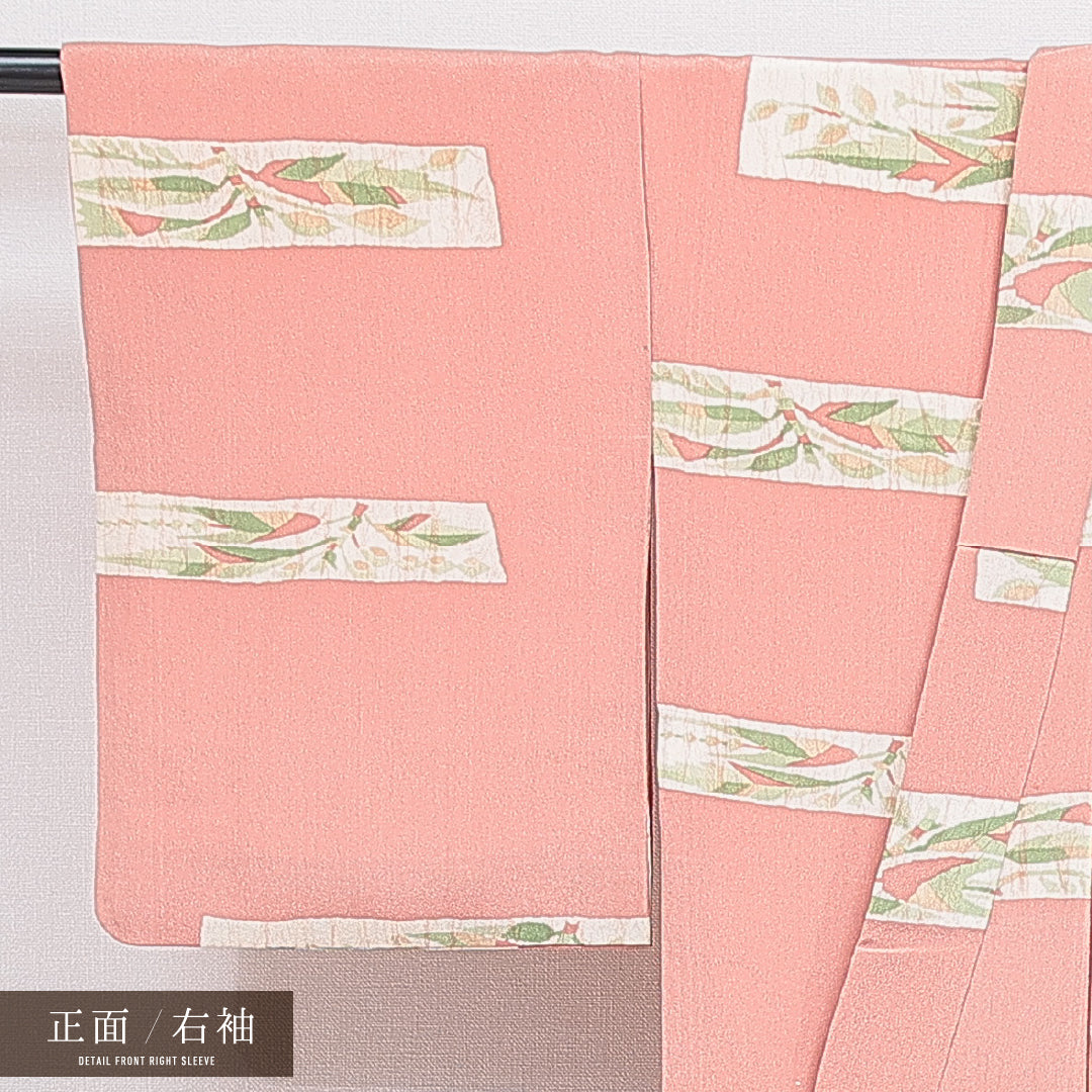 小紋 袷 身丈158cm 裄丈64cm 正絹 Sランク インフォーマル バチ衿 Mサイズ 植物柄 ピンク系 RP 1221-15948