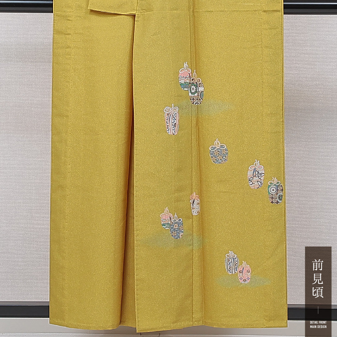 洗える着物 付下げ 胴抜き 身丈155cm 裄丈64cm ポリエステル Sランク インフォーマル 広衿 Mサイズ 壺 黄系 RP 1218-15516