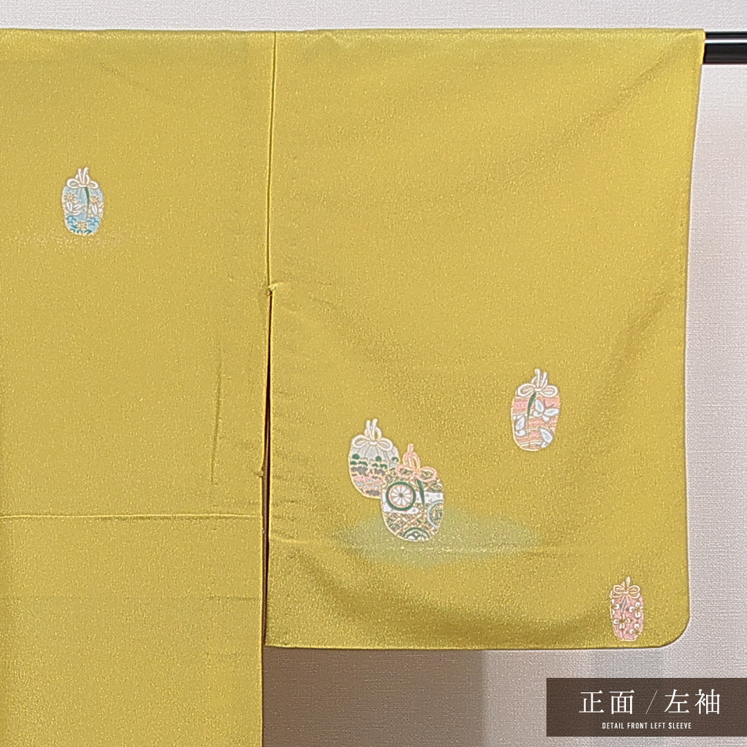 洗える着物 付下げ 胴抜き 身丈155cm 裄丈64cm ポリエステル Sランク インフォーマル 広衿 Mサイズ 壺 黄系 RP 1218-15516
